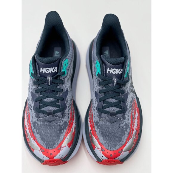 Hoka Mens Stinson 9.5B Running Gray Red Blue Athletic Shoes|1141530-WHF Cushion - Picture 5 of 16